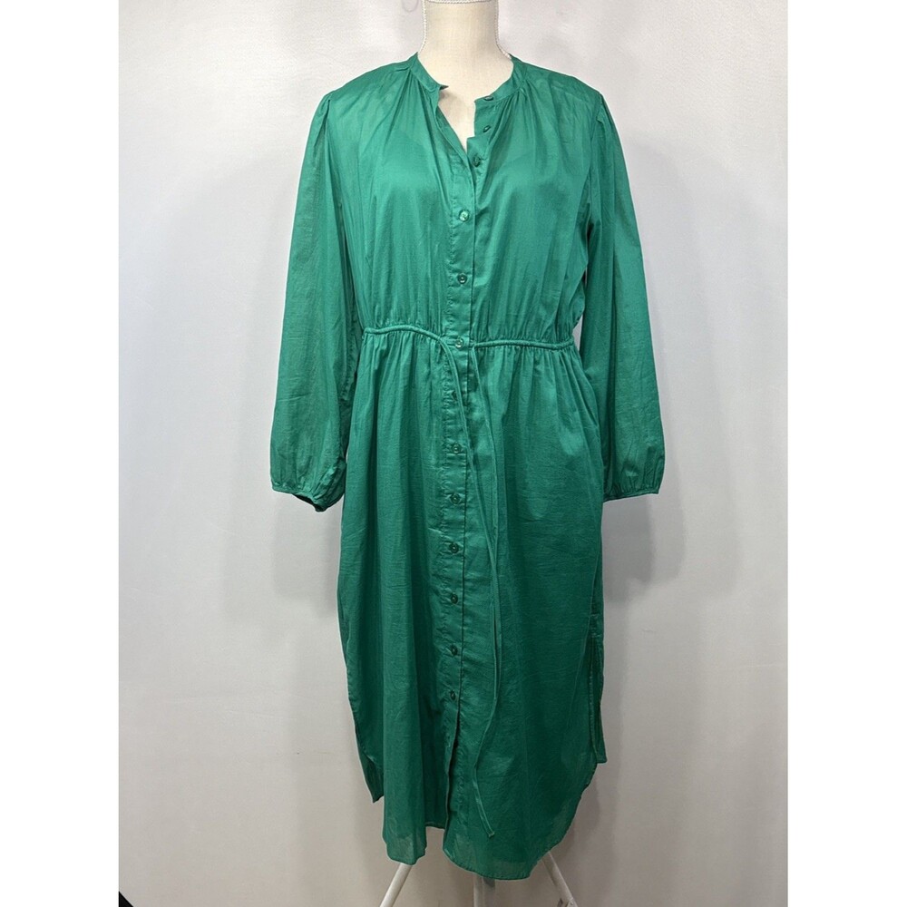 J Crew Green Cotton Voile Tie Waist Midi Shirtdress Dress 12 Cottagecore Summer